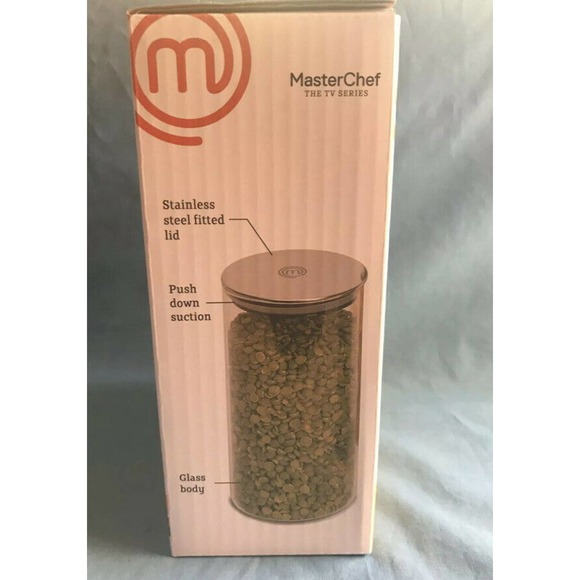 Set of 2 Clear Glass Master Chef Canisters Sealing Stainless Lids 6.5” & 8.5” - Picture 5 of 9